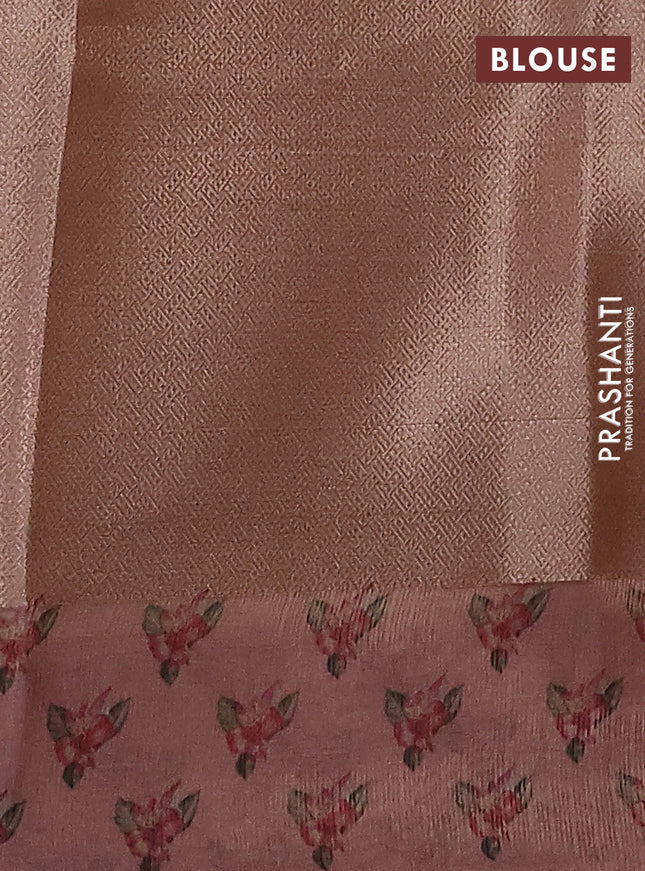 Kota tissue saree pastel peach with floral prints & pita work and zardosi work butta border