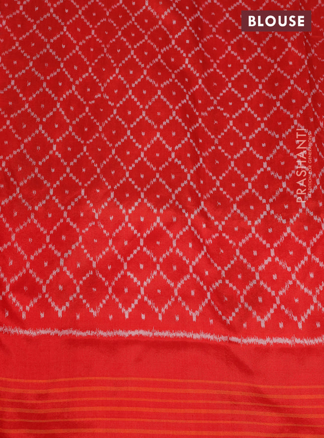 Pochampally silk saree dark green and red with allover ikat weaves and long ikat woven border