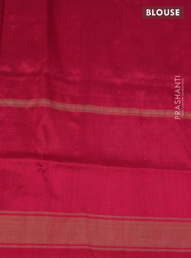 Pochampally silk saree dark blue and dark pink teal green with allover ikat weaves and long zari ikat woven border