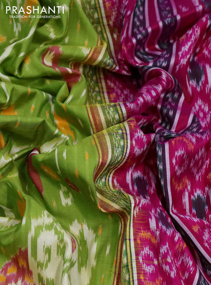 Pochampally silk saree light green and pink with allover patola weaves and zari woven ikat border