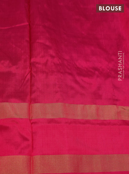 Pochampally silk saree dark blue and pink with allover ikat weaves and temple design zari woven ikat border