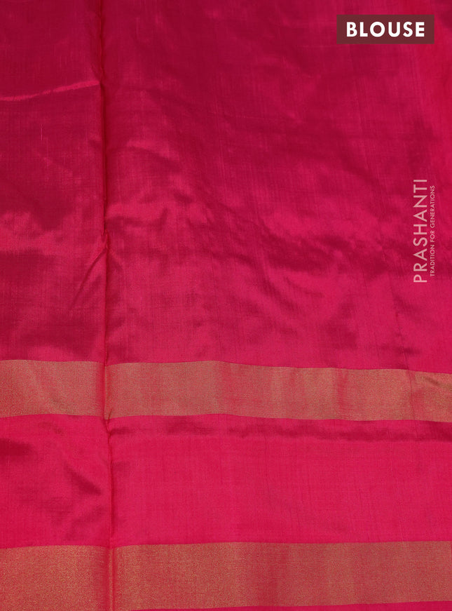 Pochampally silk saree dark blue and pink with allover ikat weaves and temple design zari woven ikat border