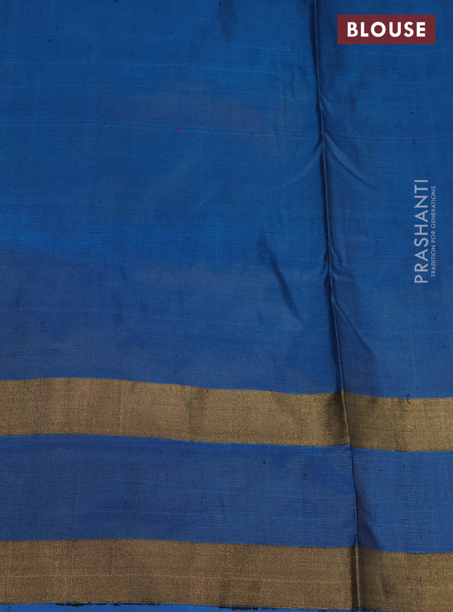Pochampally silk saree dark pink and cs blue with allover ikat weaves and temple design ikat woven border