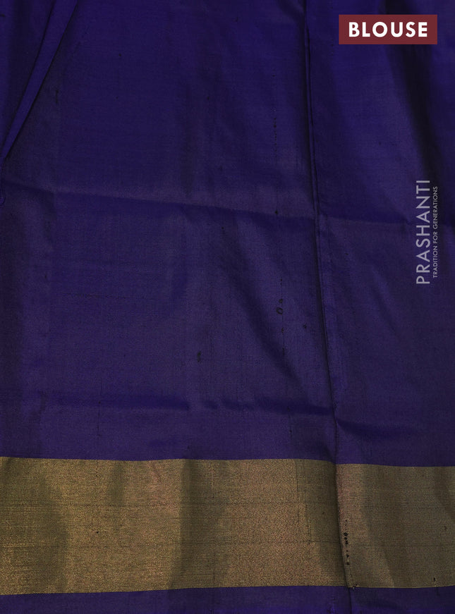 Pochampally silk saree dual shade of cs blue and blue with allover ikat weaves and temple design ikat woven border