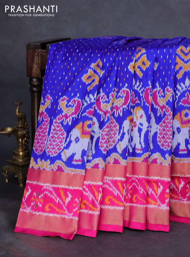 Pochampally silk saree royal blue and pink with allover patola weaves and zari woven ikat border