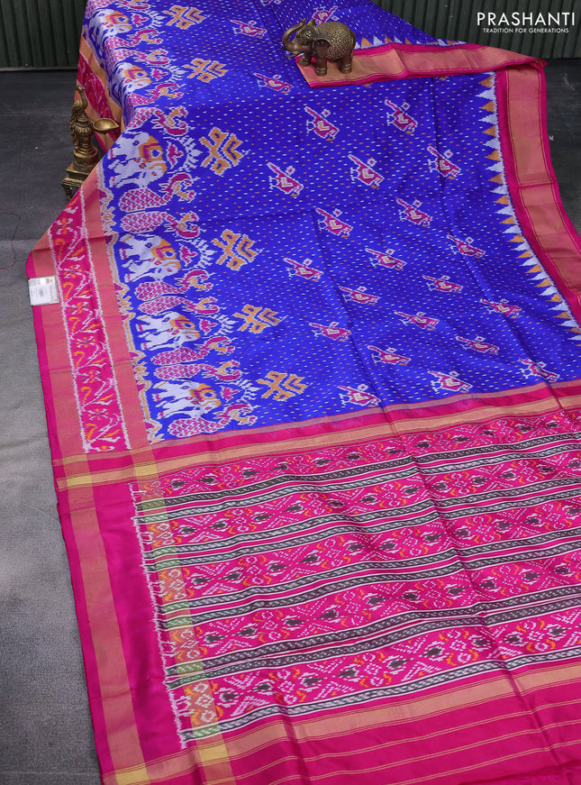 Pochampally silk saree royal blue and pink with allover patola weaves and zari woven ikat border