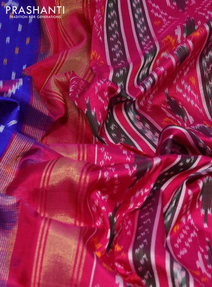 Pochampally silk saree royal blue and pink with allover patola weaves and zari woven ikat border