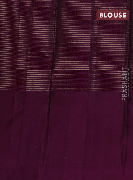 Pure soft silk saree dual shade of green and purple with allover small zari checked pattern and long silver zari woven butta border