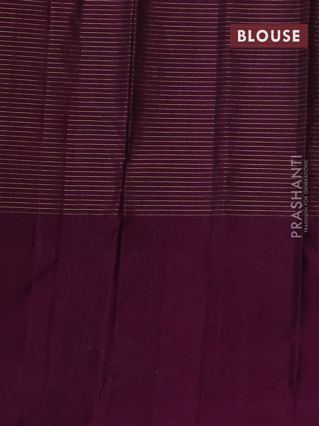 Pure soft silk saree dual shade of green and purple with allover small zari checked pattern and long silver zari woven butta border
