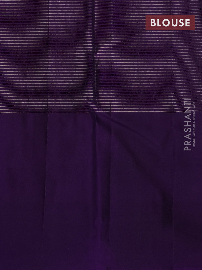 Pure soft silk saree teal blue and violet with allover small zari checked pattern and long silver zari woven buta border