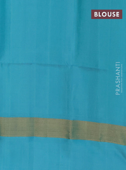 Pure soft silk saree yellow and teal blue with silver zari woven buttas and zari woven border