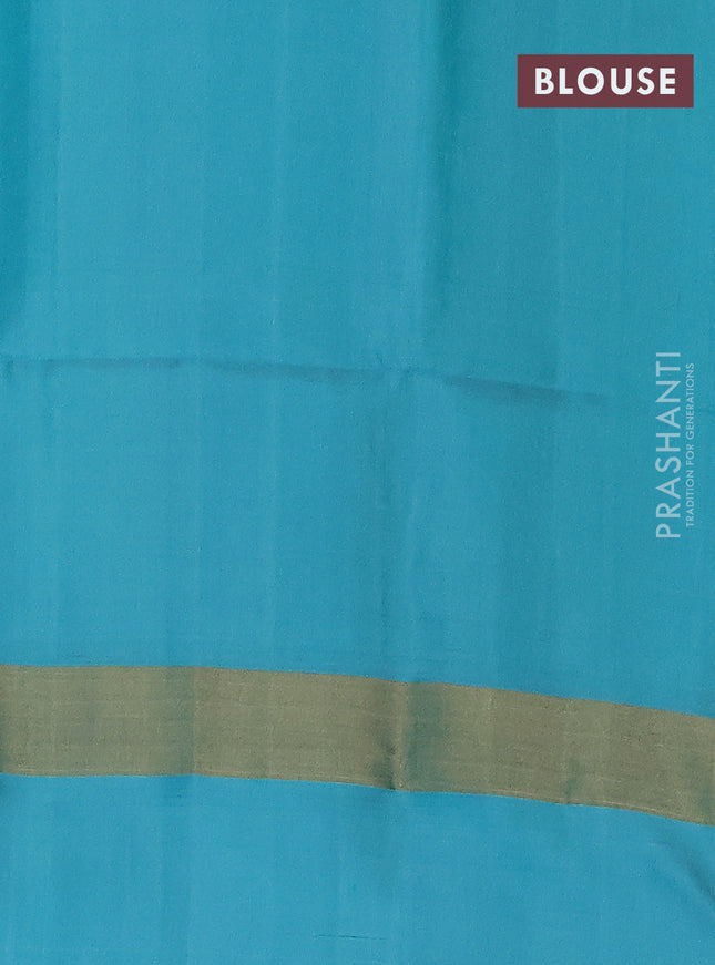 Pure soft silk saree yellow and teal blue with silver zari woven buttas and zari woven border