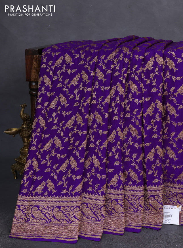 Banarasi crepe saree violet with allover thread & zari weaves and woven border