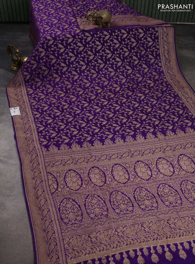 Banarasi crepe saree violet with allover thread & zari weaves and woven border