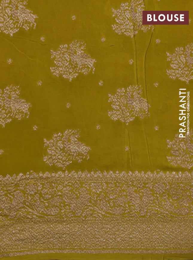 Banarasi crepe saree green and mustard shade with allover thread & zari weaves and woven border