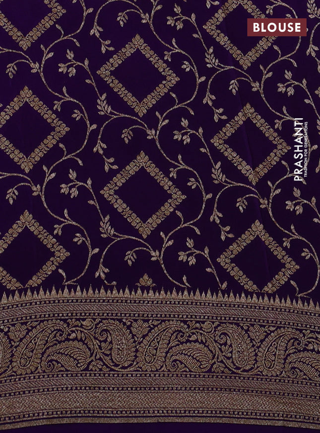 Banarasi crepe saree lime green and pink violet with allover thread & zari weaves and woven border