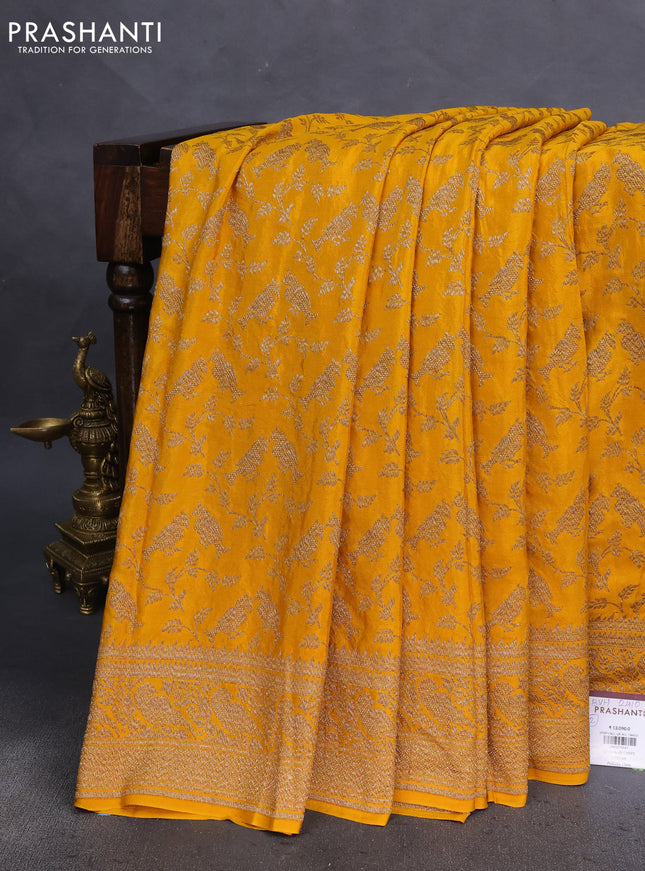 Banarasi crepe saree mango yellow with allover thread & zari weaves and woven border