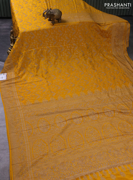 Banarasi crepe saree mango yellow with allover thread & zari weaves and woven border