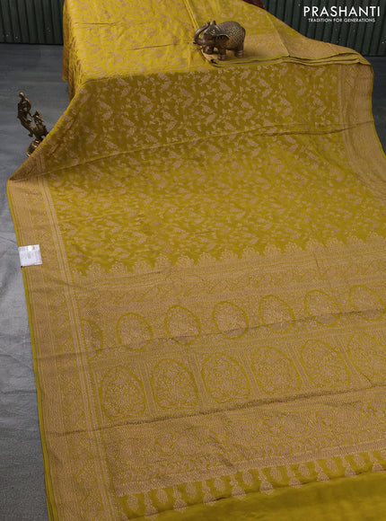 Banarasi crepe saree lime green with allover thread & zari weaves and woven border