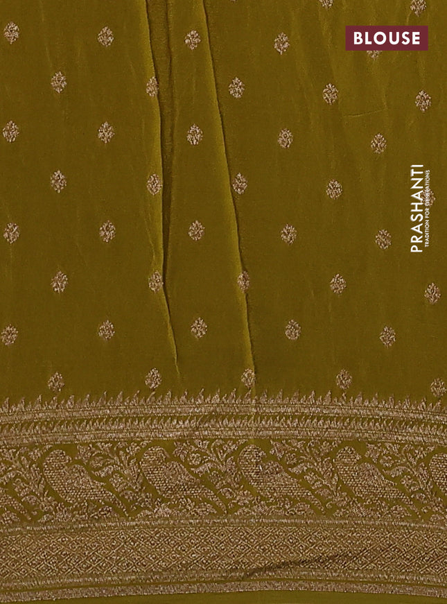 Banarasi crepe saree lime green with allover thread & zari weaves and woven border