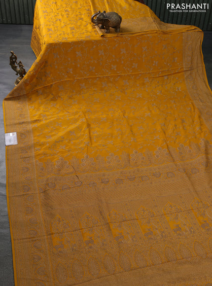 Banarasi crepe saree mustard yellow with allover thread & zari weaves and woven border