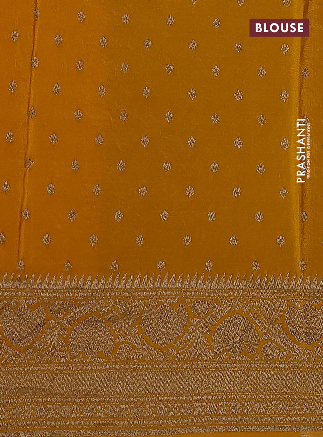 Banarasi crepe saree mustard yellow with allover thread & zari weaves and woven border