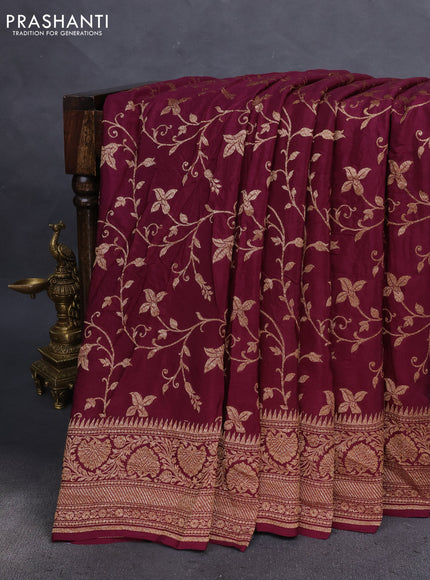 Banarasi crepe saree wine shade with allover thread & zari weaves and woven border