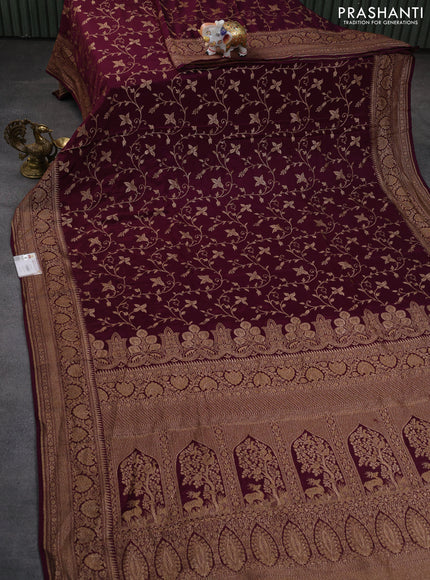 Banarasi crepe saree wine shade with allover thread & zari weaves and woven border