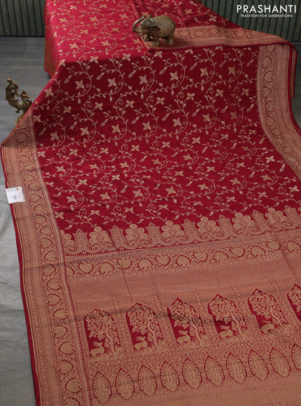 Banarasi crepe saree maroon with allover thread & zari weaves and woven border