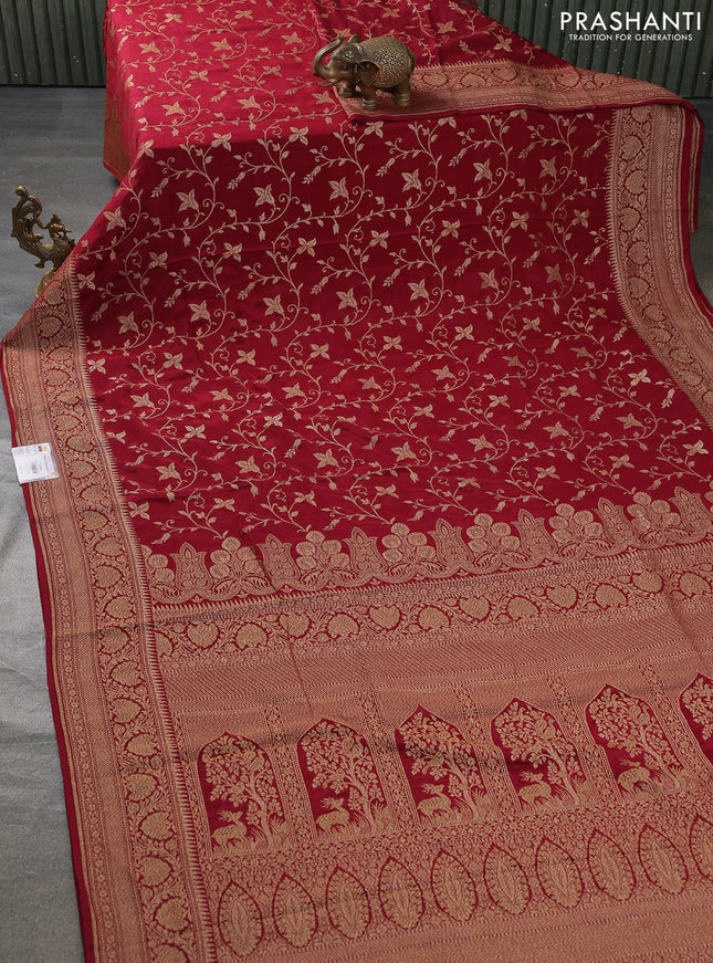 Banarasi crepe saree maroon with allover thread & zari weaves and woven border