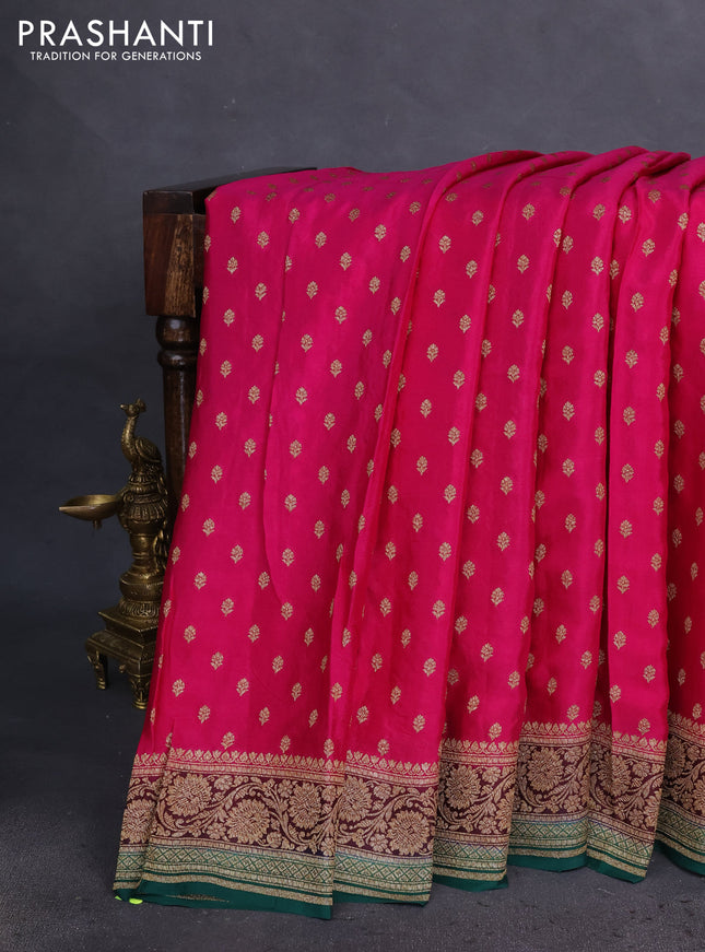 Banarasi crepe saree pink and green with woven buttas and woven border