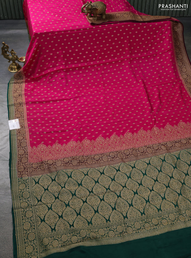 Banarasi crepe saree pink and green with woven buttas and woven border