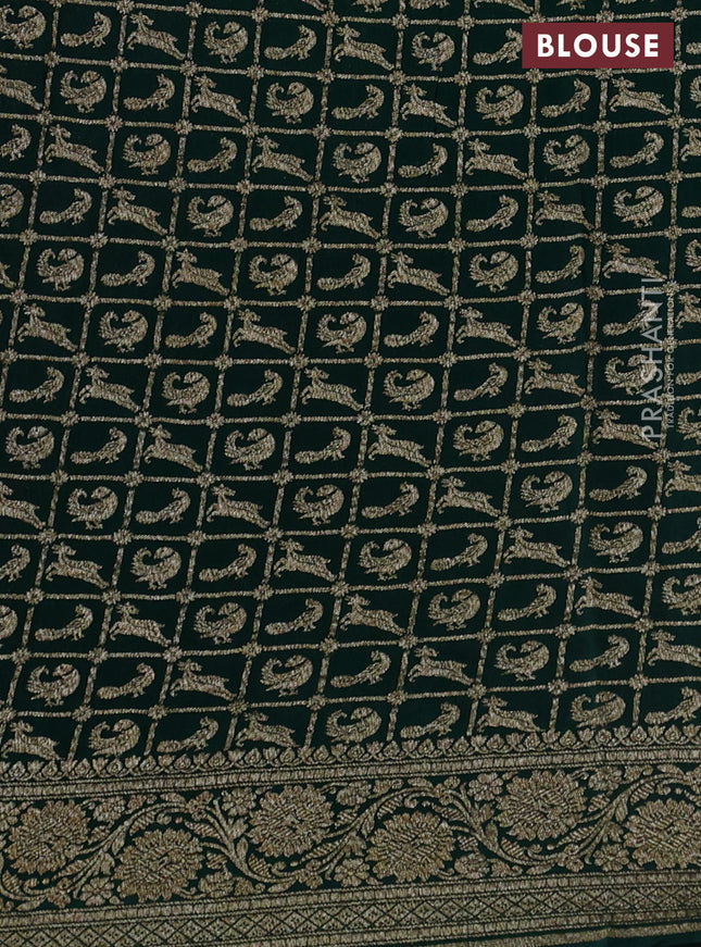 Banarasi crepe saree pink and green with woven buttas and woven border