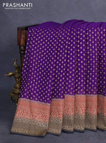 Banarasi georgette saree violet and red black with allover woven buttas and woven border