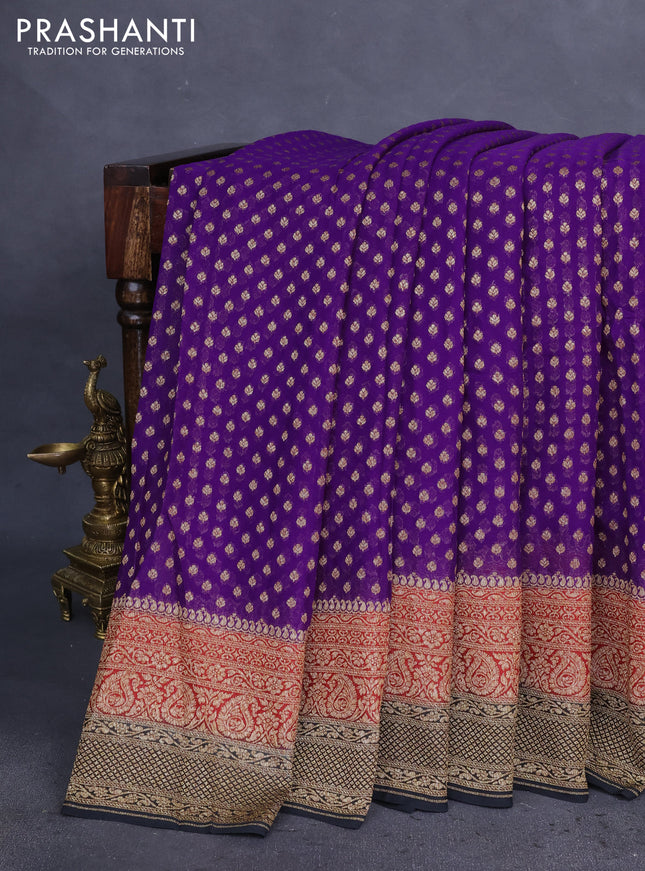 Banarasi georgette saree violet and red black with allover woven buttas and woven border