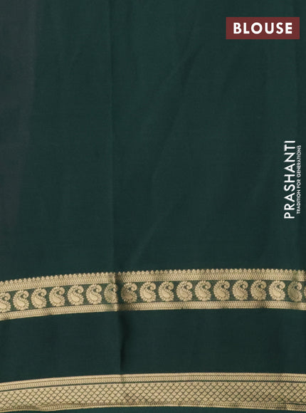 Semi mysore silk saree light pink and bottle green with allover kalamkari prints and rettapet zari woven border