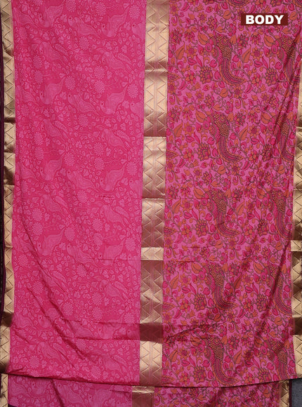 Semi mysore silk saree pink and wine shade with allover half & half style and printed zari border