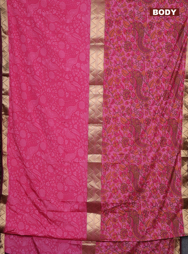 Semi mysore silk saree pink and wine shade with allover half & half style and printed zari border