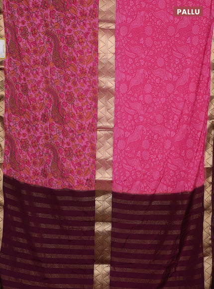 Semi mysore silk saree pink and wine shade with allover half & half style and printed zari border