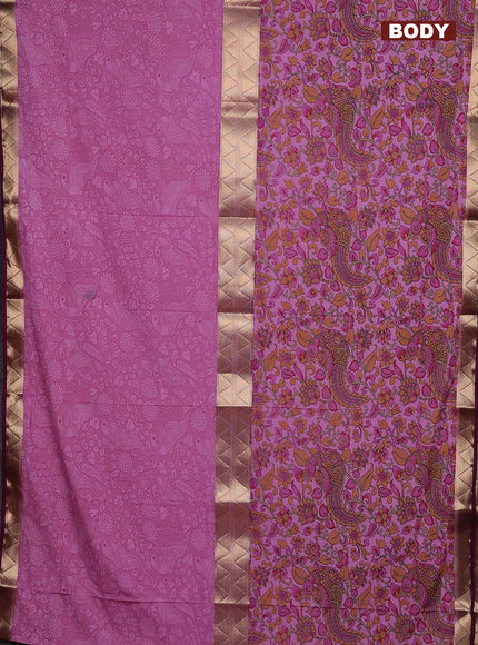 Semi mysore silk saree mauve pink and purple with allover half & half style and printed zari border