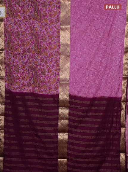 Semi mysore silk saree mauve pink and purple with allover half & half style and printed zari border