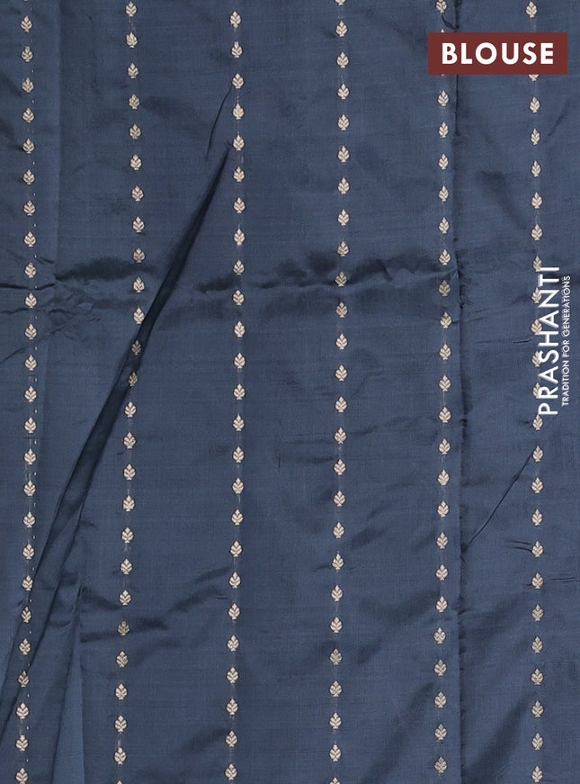 Banarasi katan silk saree grey with zari woven buttas in borderless style