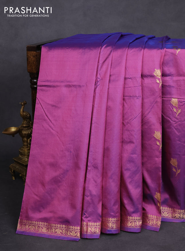 Banarasi katan silk saree dual shade of purple with zari woven floral buttas and zari woven border