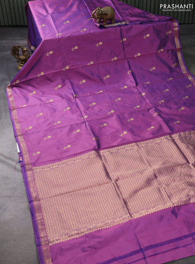 Banarasi katan silk saree dual shade of purple with zari woven floral buttas and zari woven border