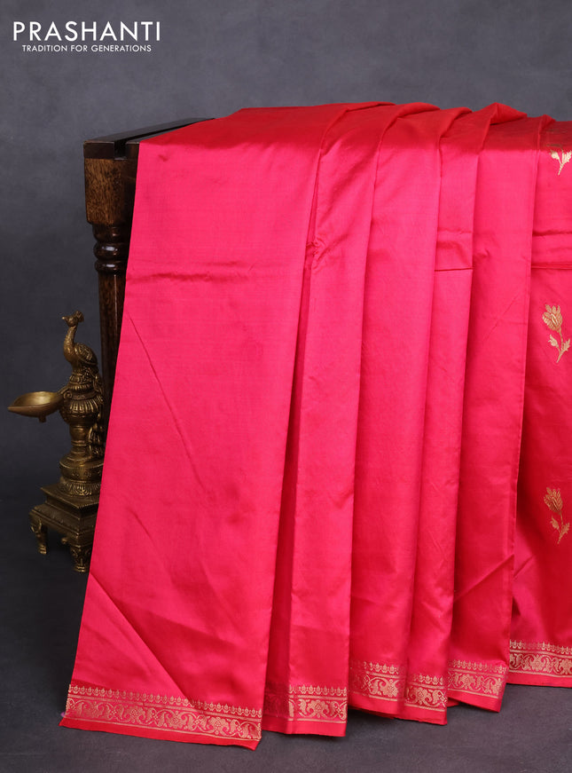 Banarasi katan silk saree pink with zari woven floral buttas and zari woven border