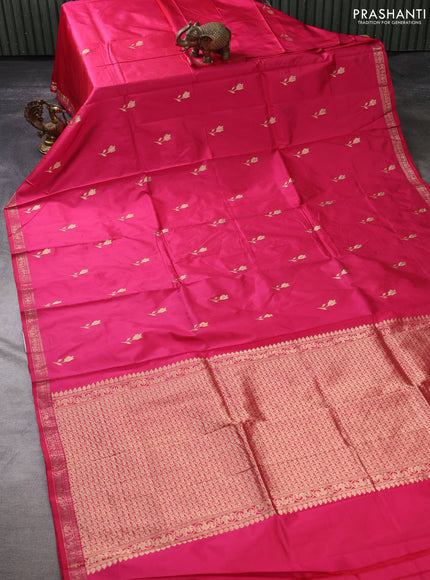 Banarasi katan silk saree pink with zari woven floral buttas and zari woven border