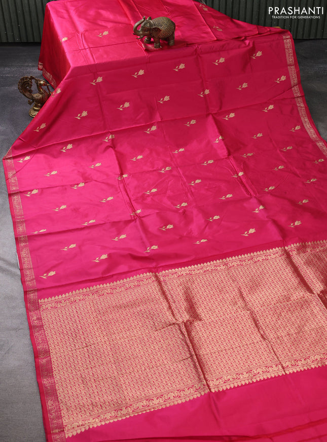 Banarasi katan silk saree pink with zari woven floral buttas and zari woven border
