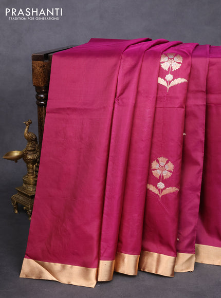 Banarasi katan silk saree dark magenta pink with zari woven floral buttas and zari woven border