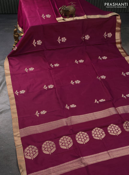 Banarasi katan silk saree dark magenta pink with zari woven floral buttas and zari woven border