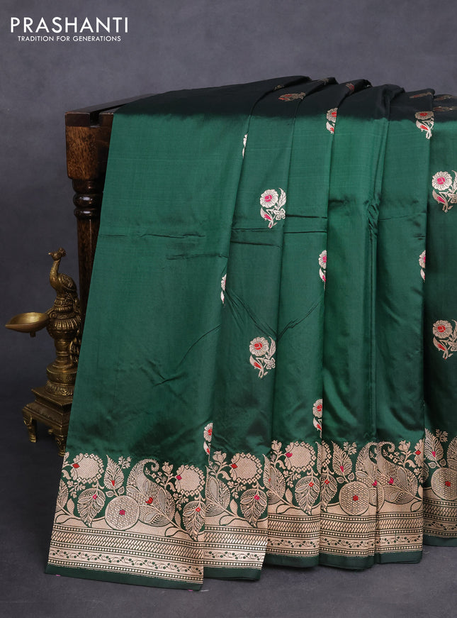 Banarasi katan silk saree green with zari woven floral buttas and zari woven border
